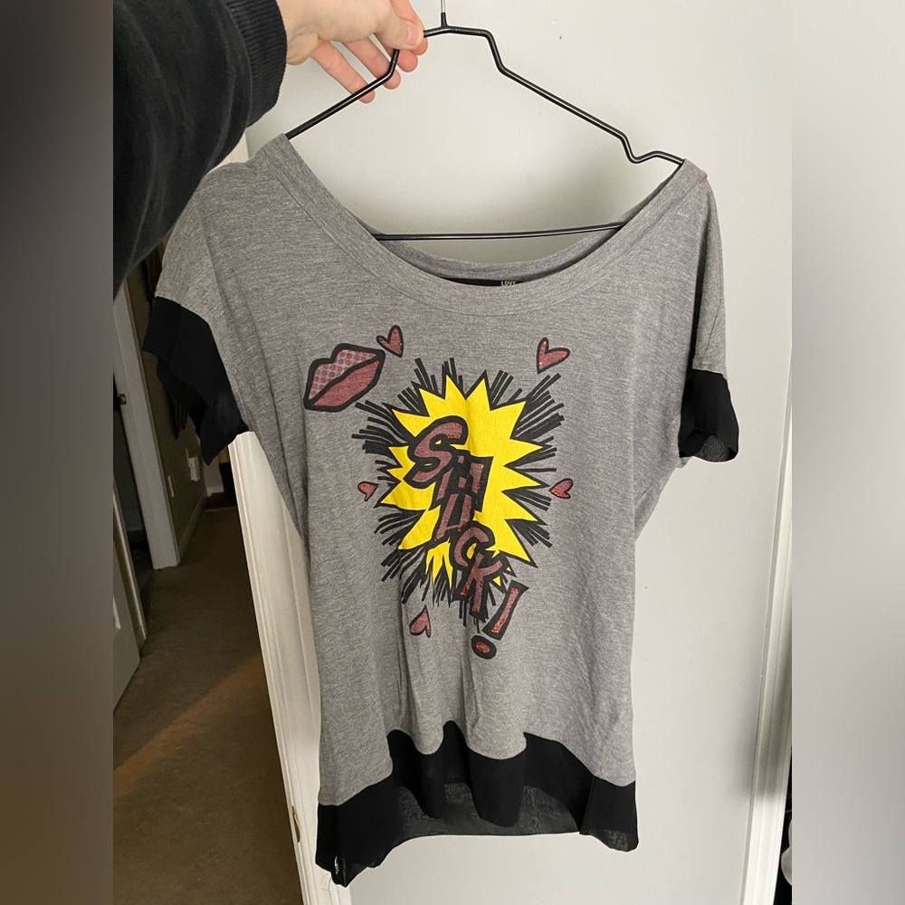 Moschino Gray and Black Graphic Top